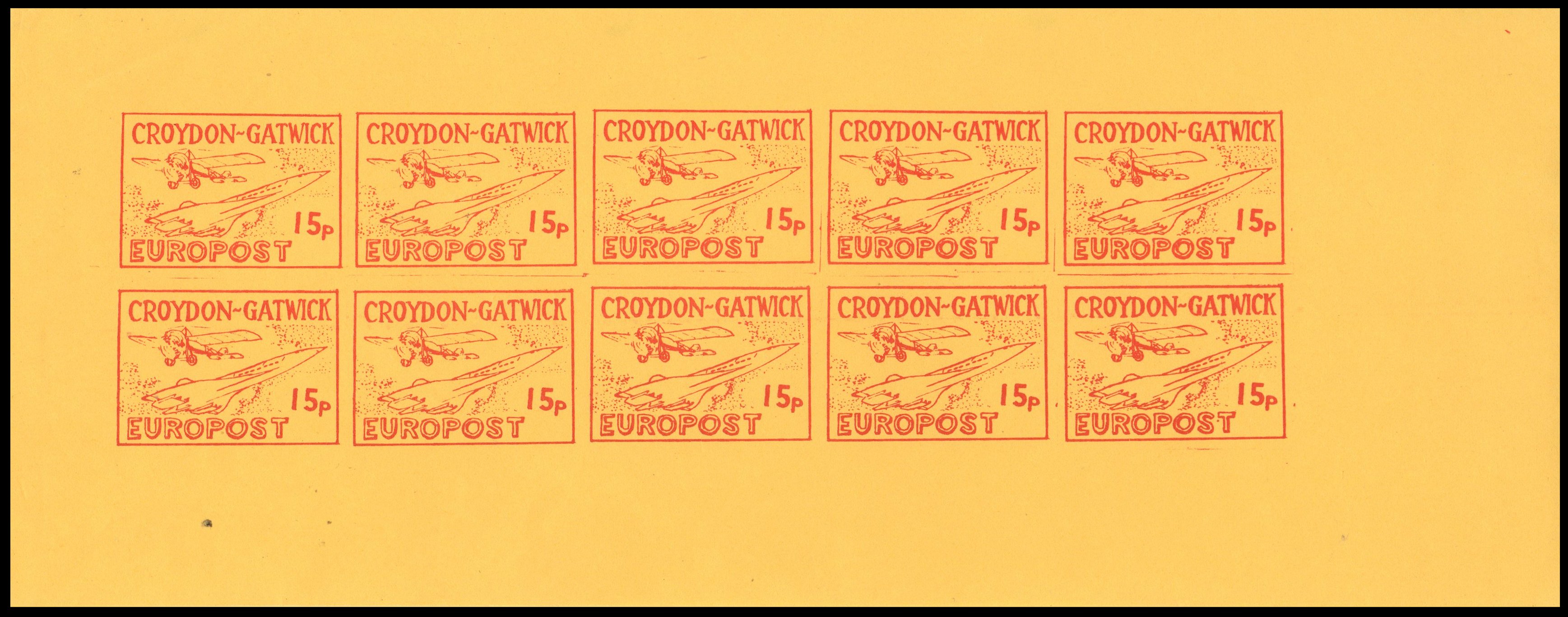 Croydon Gatwick Strike Post Stamps 1971 15p Concorde design, 41 mm wide Imperforate sheet/10